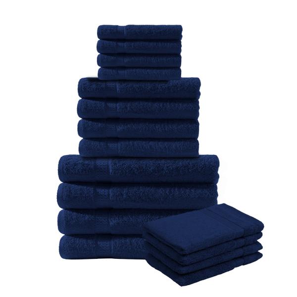 set de 16 serviettes en éponge, 4 serviettes d‘invité, 4 serviettes de bain, 4 serviettes de douche et 4 gants de toilette, bleu marine