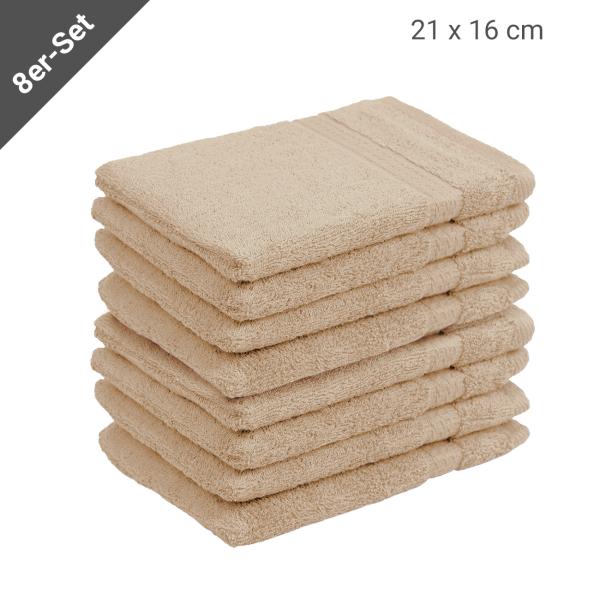 8er-Set Waschhandschuhe aus 100% Baumwolle, Frottee-Lappen mit Schlaufe, beige