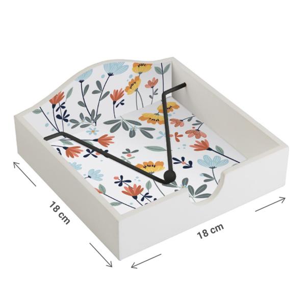Serviettenhalter Holz mit Blumenmuster - Eleganter Serviettenspender für Tischdekoration & Geschenk - 18x18x7cm - Schützt Servietten vor Staub