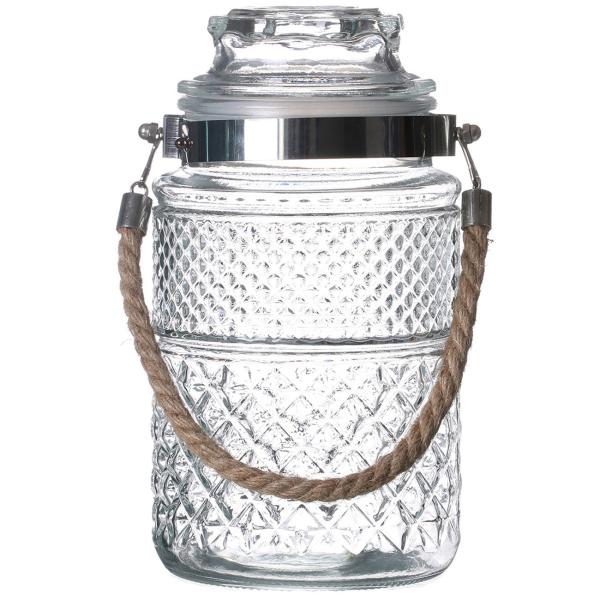 Barattolo di cristallo, barattolo per biscotti con coperchio e cordino di iuta, 1800 ml