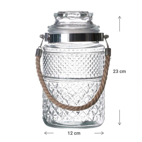 Barattolo di cristallo, barattolo per biscotti con coperchio e cordino di iuta, 1800 ml