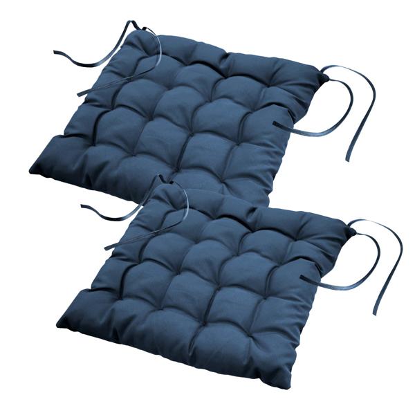 2er-Set Stuhlkissen gesteppt - Marineblau, 40x40cm - Polyester Sitzkissen mit Bändchen - Für Wohnzimmer & geschützten Aussenbereich
