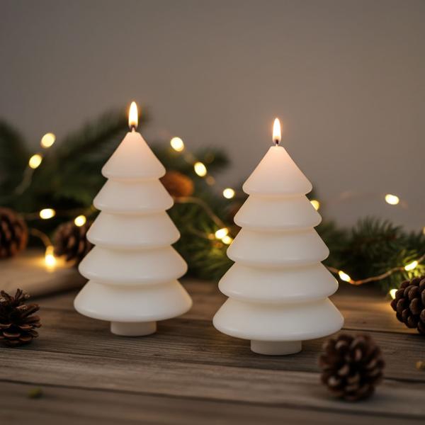 Set di 2 candele decorative per albero di Natale, candele d‘atmosfera con stoppino, bianco, h 12 cm