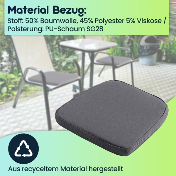 Bequemes Outdoor-Stuhlkissen (48x48cm, Grau): Komfortables Sitzkissen für Garten- & Essstühle, Made in Europe – für entspannte Stunden im Freien