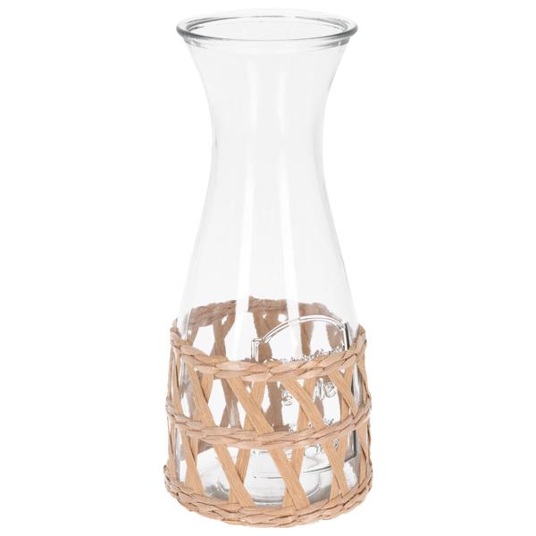 Carafe en verre 1200 ml avec rotin – carafe à eau élégante pour boissons rafraîchissantes – carafe en verre raffinée avec tressage en rotin naturel – cadeau parfait