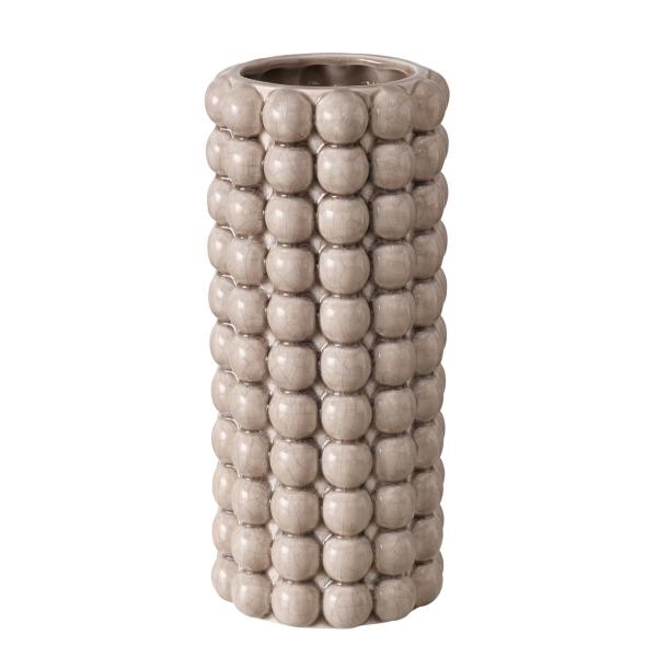 Vaso in gres, vaso a fiore smaltato con motivo a rilievo, beige, 25 x 11 cm