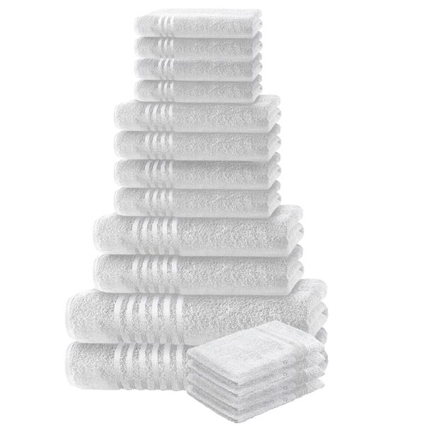 set de 16 serviettes Casativo, gant de toilette, serviette d‘invité, serviette de main, serviette de douche & serviette de bain, blanc