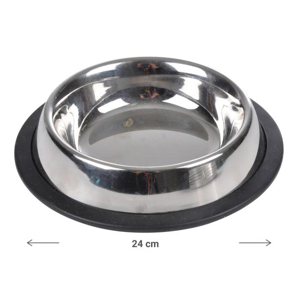 Fressnapf aus Edelstahl - Rutschfester Futternapf für Haustiere, Hygienisch, Kratzfest & Langlebig - Silber/Schwarz Ø 24 cm