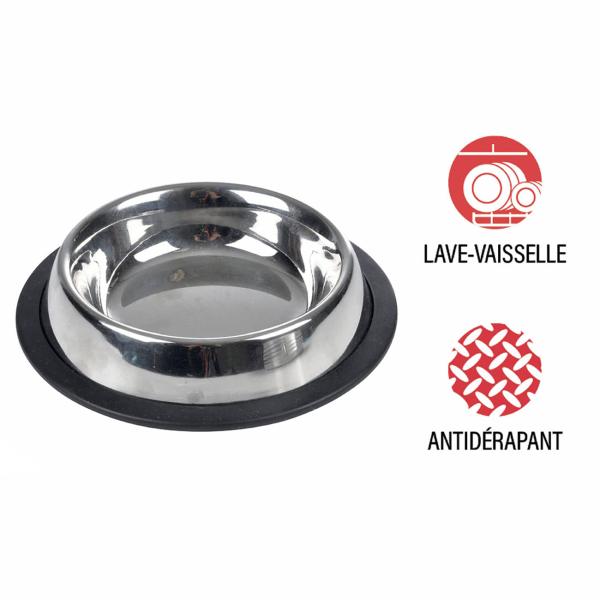 Fressnapf aus Edelstahl - Rutschfester Futternapf für Haustiere, Hygienisch, Kratzfest & Langlebig - Silber/Schwarz Ø 24 cm