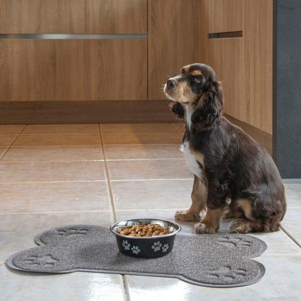 Gamelle en acier inoxydable, motif pattes, argenté, rouge, Ø 17 cm