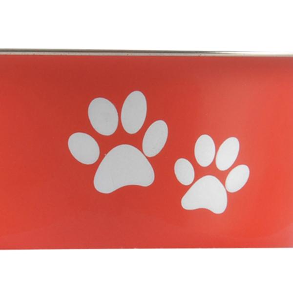 Gamelle en acier inoxydable, motif pattes, argenté, rouge, Ø 17 cm