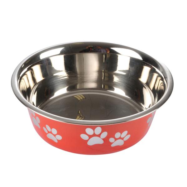 Gamelle en acier inoxydable, motif pattes, argenté, rouge, Ø 17 cm