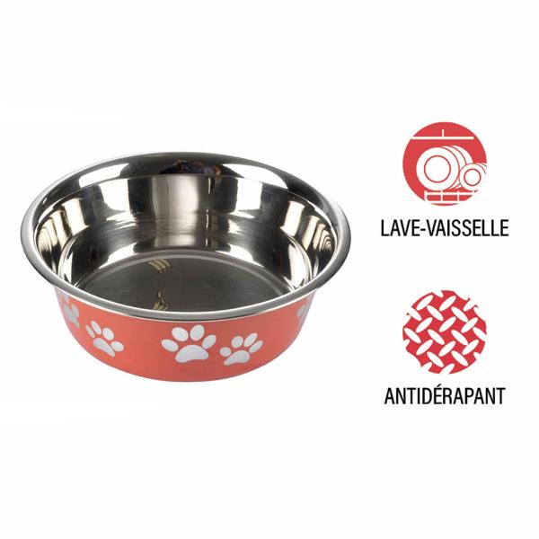 Gamelle en acier inoxydable, motif pattes, argenté, rouge, Ø 17 cm