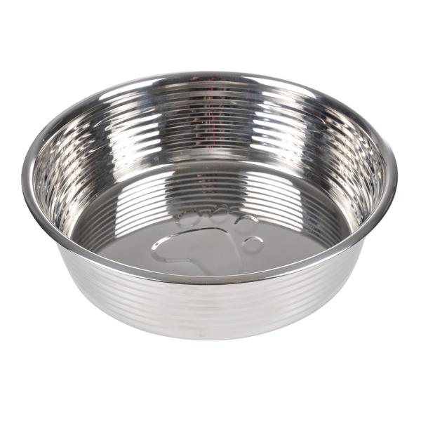 Fressnapf aus Edelstahl - Futternapf mit Rillen und Pfotenmotiv - Hygienisch - Kratzfest - Langlebig - Ø 20 cm - Ideal für kleine bis mittelgrosse Haustiere