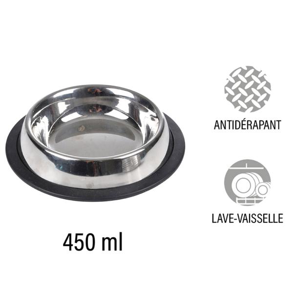 Gamelle en acier inoxydable et plastique, antidérapante, argentée, noire, Ø 19 cm