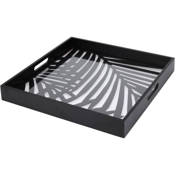2er-Set Quadratische Tabletts, Glas & Holz, schwarz – Trendige Serviertabletts, modernes Design, Glas-Holz-Kombination