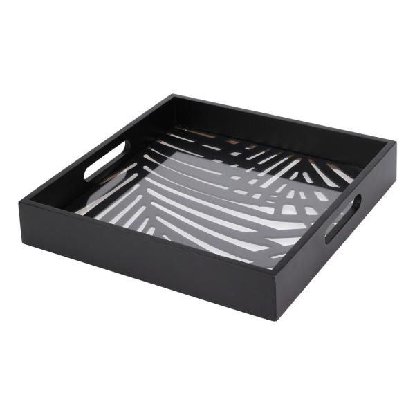 2er-Set Quadratische Tabletts, Glas & Holz, schwarz – Trendige Serviertabletts, modernes Design, Glas-Holz-Kombination