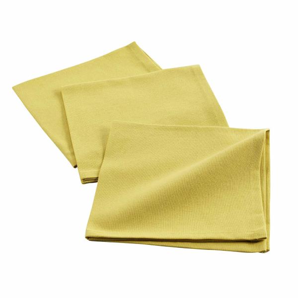 Serviettes en coton, lot de 3, jaune, serviettes en tissu, 40 x 40 cm