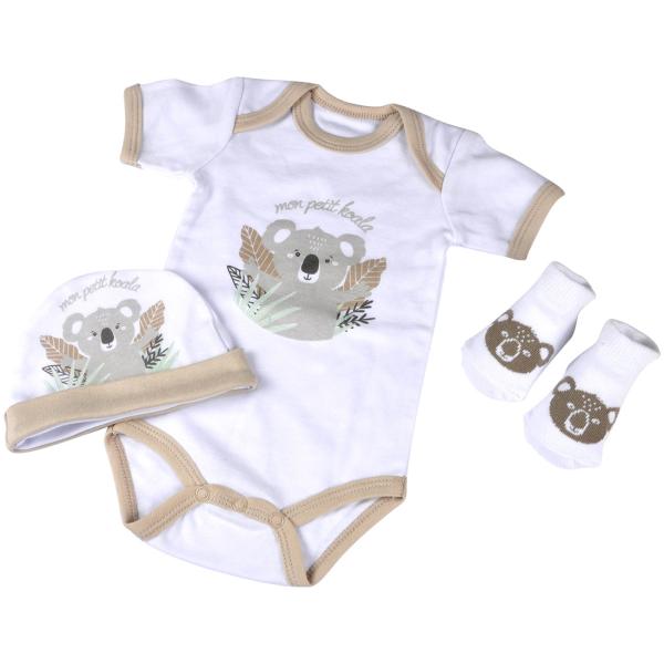 Body per neonato in cotone biologico, set neonato koala con body, cappellino e scarpine
