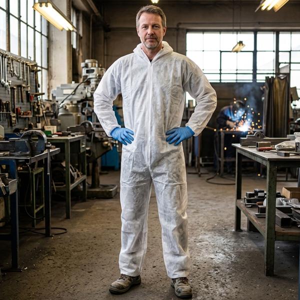 Combinaison de protection en tissu polypropylène – combinaison jetable avec fermeture éclair, capuche et élastique – taille unique – protection contre la saleté, la graisse et la poussière