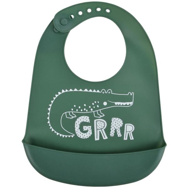 lot de 2 bavoirs bébé en silicone avec réceptacle, vert/rouge, crocodile/fleurs