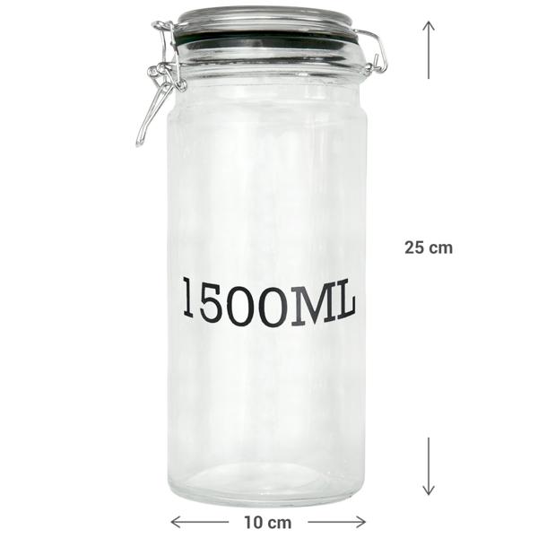 Drahtbügel-Vorratsglas, mit Füllmengen Aufdruck, Glasbehälter, 1500 ml