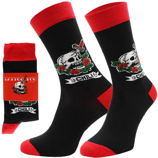 Freizeitsocken Tattoo - Auffälliges Totenkopf-Design, Grösse 36-40 - Optimaler Tragekomfort, 80% Baumwolle, in Europa hergestellt