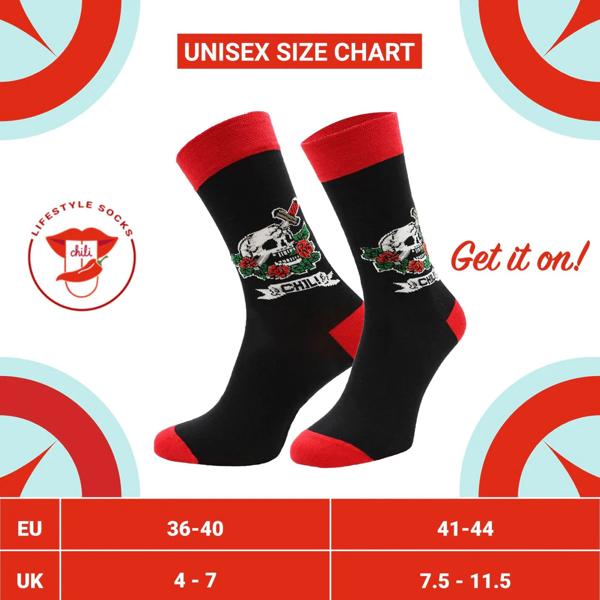 Freizeitsocken Tattoo - Auffälliges Totenkopf-Design, Grösse 36-40 - Optimaler Tragekomfort, 80% Baumwolle, in Europa hergestellt