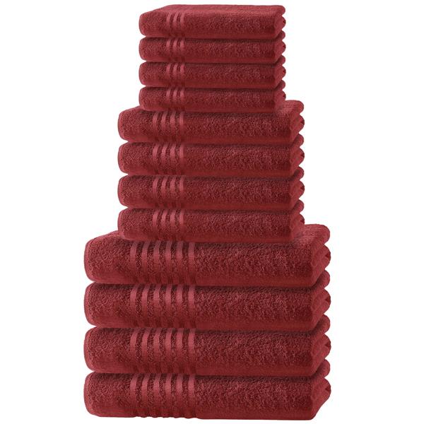 12-teiliges Handtuchset Casativo, je 4 Gäste-, Hand- und Badetücher, bordeaux