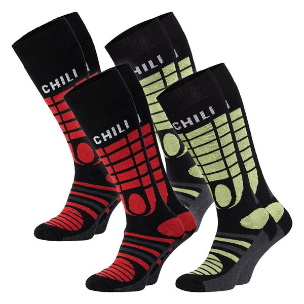 Skisocken Unisex - Gepolsterte Funktionszonen gegen Blasenbildung & für warme Füsse - Atmungsaktiv Gr. 39-42 - Schwarz/Grün aus Baumwolle & Polyester