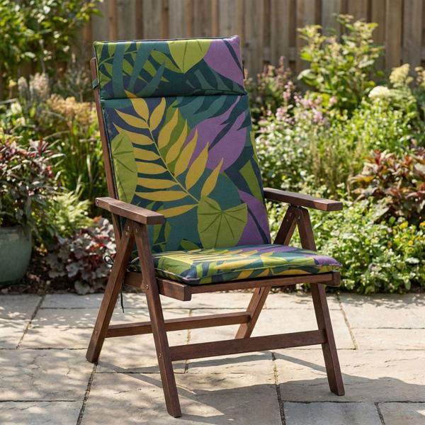 2er-Set Komfortable Hochlehner-Auflage, Blätterdesign grün, 120 x 50 cm, Gartenstuhl-Kissen für Entspannung, Stilvoll & langlebig