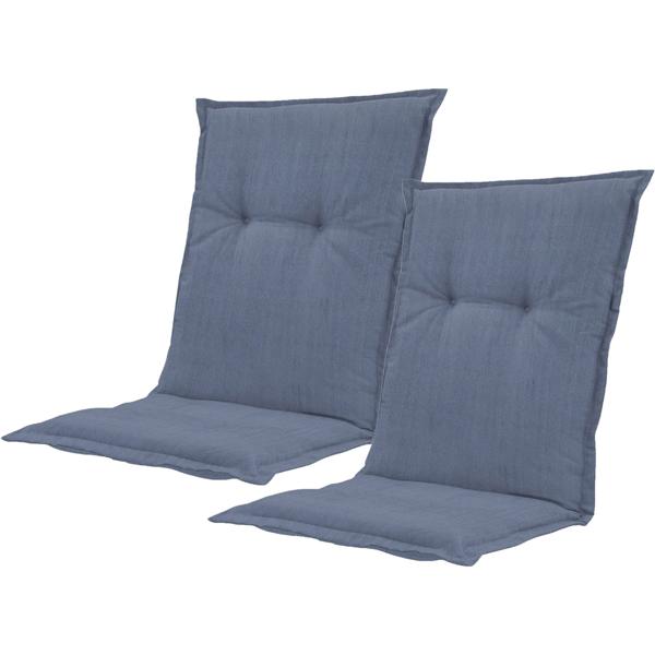Lot de 2 coussins pour chaise de jardin dossier bas – Garnissage doux et confortable, bleu cobalt, 105 x 50 cm – Protection UV, avec liens et sangle, coussin dossier bas