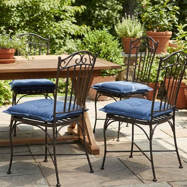 4er-Set Garten Sitzkissen 50x50 cm Kobalt-Blau - 7cm dicke Stuhlauflagen mit UV-Schutz - Bequeme SG-20 Füllung - Modernes Design ohne Bänder - Baumwoll-Mix