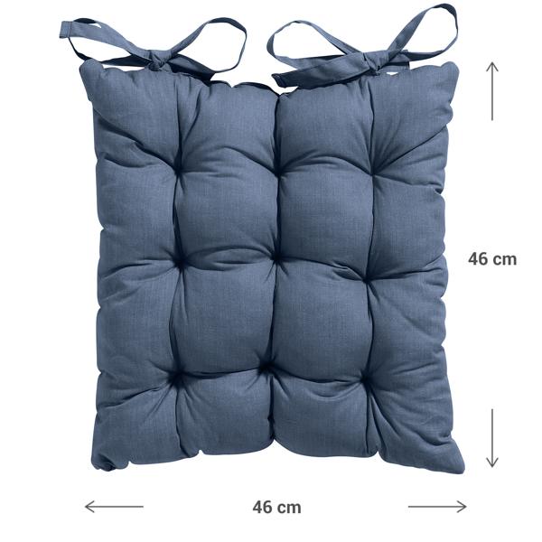 Cuscino sedia trapuntato 46x46 cm cobalto – Comodi cuscini seduta per sedie da cucina e da giardino – Spessore 8 cm – Protezione UV – Con lacci di fissaggio