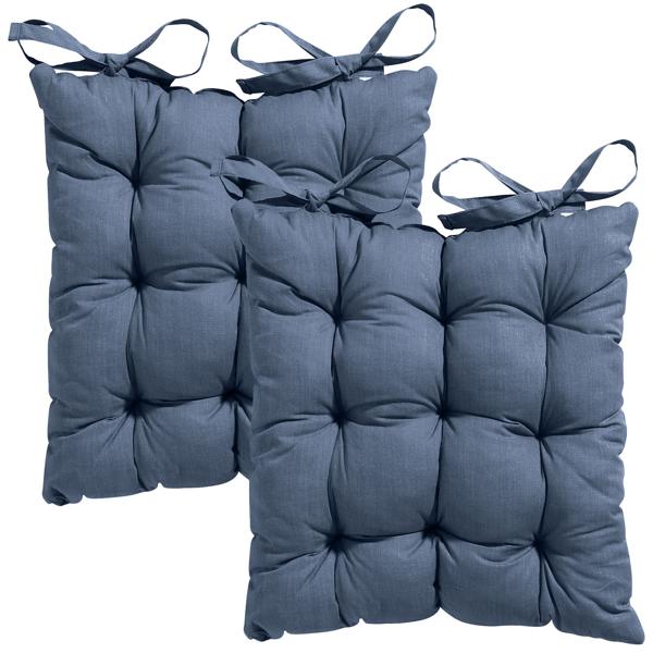 4er-Set Stuhlkissen mit Steppung 46x46 cm Kobalt - Bequeme Sitzkissen für Küchen- & Gartenstühle - 8 cm Dicke - UV-Schutz - Mit Befestigungsbändern