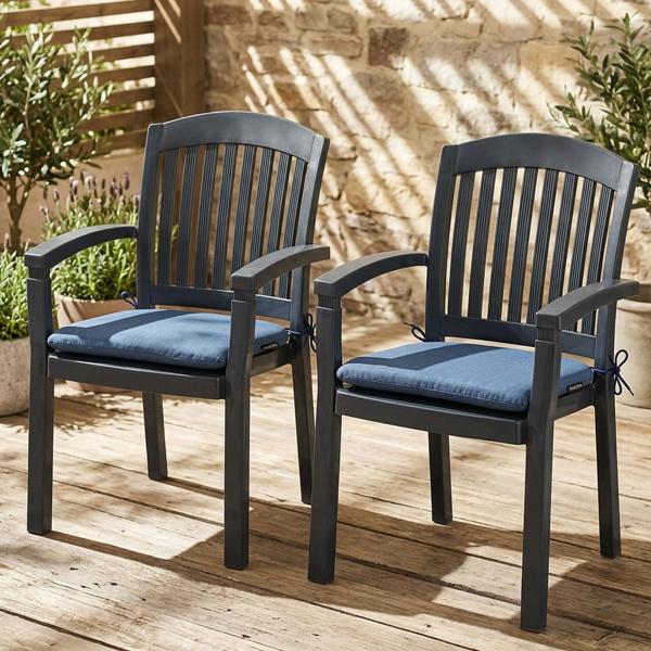 2er-Set Stuhlkissen 46x48 cm Kobalt-Blau - Bequeme Sitzkissen für Esszimmer & Gartenstühle - 4,5 cm Dicke - UV-Schutz - Mit Befestigungsbändern - SG-20 Füllung