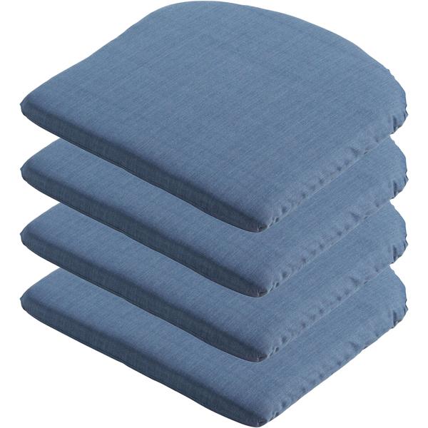 4er-Set Stuhlkissen 46x48 cm Kobalt-Blau - Bequeme Sitzkissen für Esszimmer & Gartenstühle - 4,5 cm Dicke - UV-Schutz - Mit Befestigungsbändern - SG-20 Füllung
