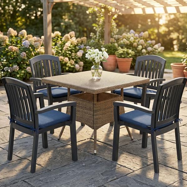 Set di 4 cuscini per sedia 46 x 48 cm blu cobalto – Comodi cuscini seduta per sedie da pranzo e da giardino – Spessore 4,5 cm – Protezione UV – Con fettucce di fissaggio – Imbottitura SG-20