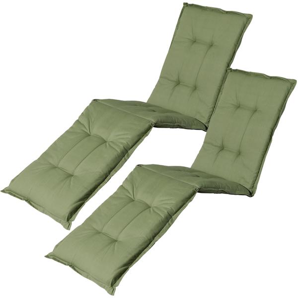 Lot de 2 coussins pour chaise longue – Garnissage doux et confortable, vert, 200 x 65 cm – Protection UV, liens & sangle – Pour jardin, balcon, chaise longue, bain de soleil