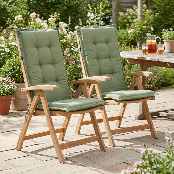 Lot de 2 coussins pour chaise de jardin haute – Garnissage doux et confortable, vert, 123 x 50 cm – Protection UV, avec liens et sangle, coussin haut dossier