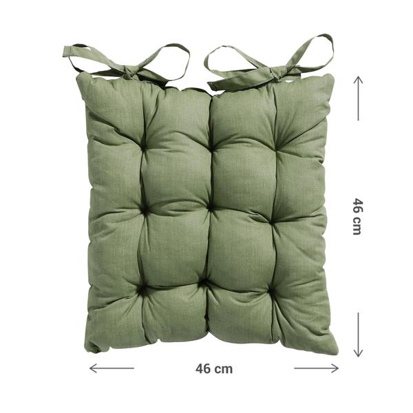 Coussin de chaise matelassé 46x46 cm vert – Coussins d’assise confortables pour chaises de cuisine et de jardin – Épaisseur 8 cm – Protection UV – Avec liens de fixation