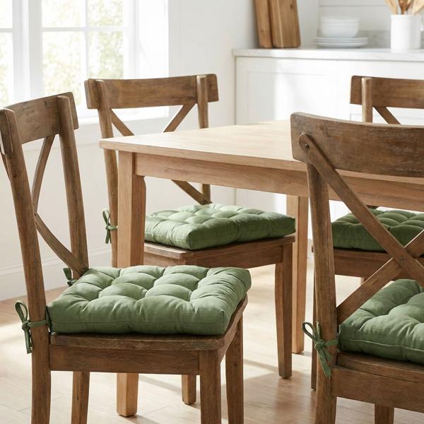 4er-Set Stuhlkissen mit Steppung 46x46 cm Grün - Bequeme Sitzkissen für Küchen- & Gartenstühle - 8 cm Dicke - UV-Schutz - Mit Befestigungsbändern