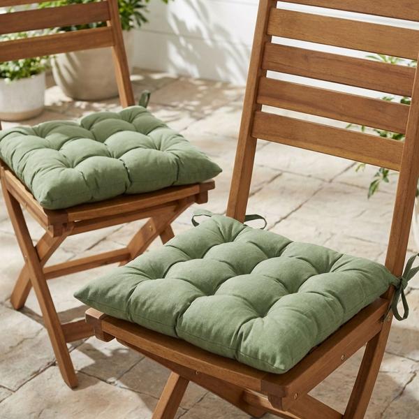 4er-Set Stuhlkissen mit Steppung 46x46 cm Grün - Bequeme Sitzkissen für Küchen- & Gartenstühle - 8 cm Dicke - UV-Schutz - Mit Befestigungsbändern