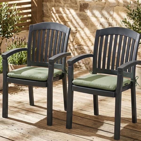 2er-Set Stuhlkissen 46x48 cm Grün - Bequeme Sitzkissen für Esszimmer & Gartenstühle - 4,5 cm Dicke - UV-Schutz - Mit Befestigungsbändern - SG-20 Füllung