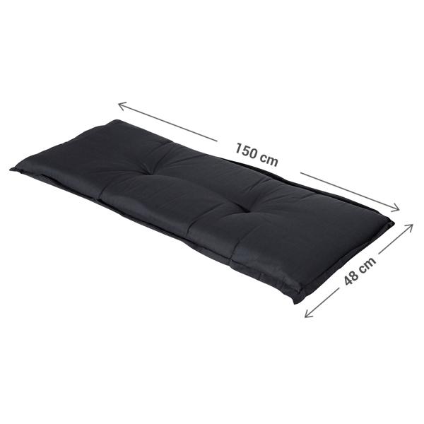 Bankauflage Schwarz 150x48 cm - Bequeme 6 cm Polsterung SG-20 - Sitzkissen für Gartenbank aus Baumwolle & Polyester - UV-Schutz, Gartenbankauflage
