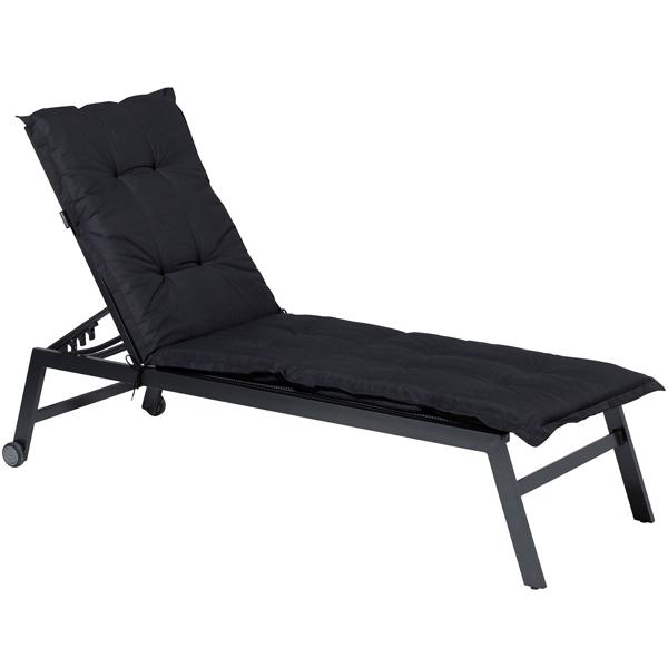 Coussin pour transat – Garnissage doux et confortable, noir, 200x65 cm – Protection UV, liens et sangle – Pour jardin, balcon, chaise longue, bain de soleil