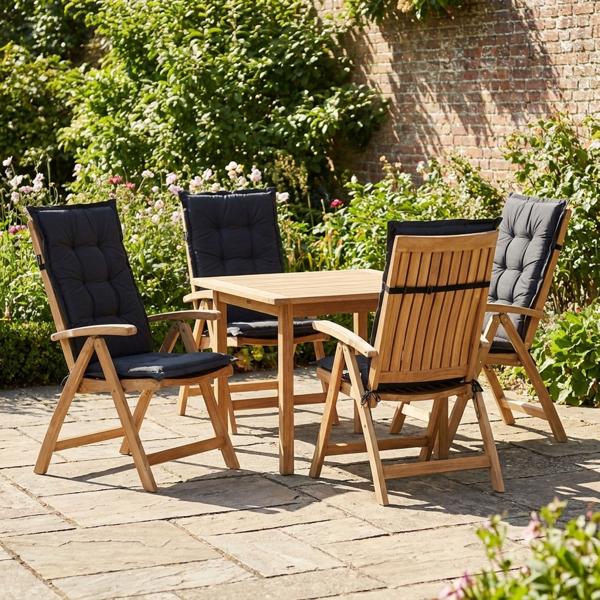Lot de 4 coussins pour chaise de jardin haute – Garnissage doux et confortable, noir, 123 x 50 cm – Protection UV, avec liens et sangle, coussin d‘ameublement pour chaise haute