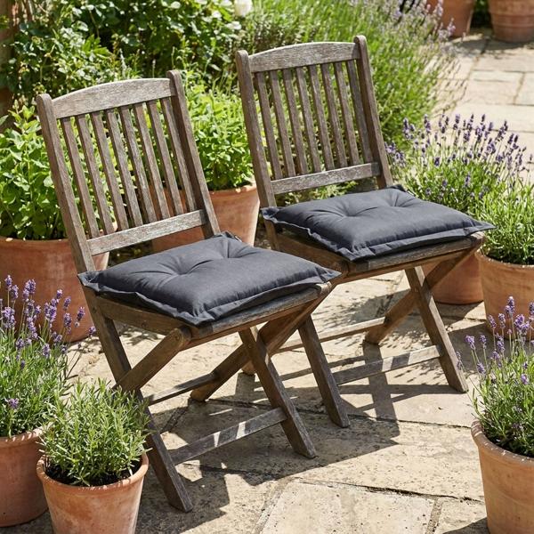 2er-Set Garten Sitzkissen 50x50 cm Schwarz - 7cm dicke Stuhlauflagen mit UV-Schutz - Bequeme SG-20 Füllung - Modernes Design ohne Bänder - Baumwoll-Mix
