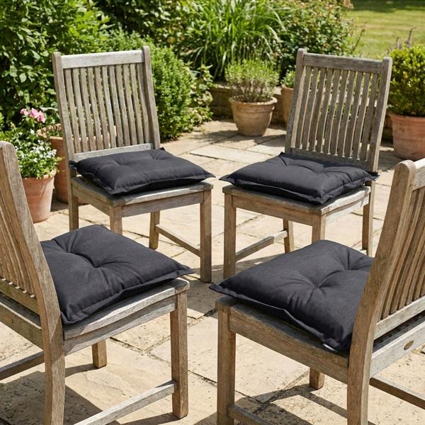 4er-Set Garten Sitzkissen 50x50 cm Schwarz - 7cm dicke Stuhlauflagen mit UV-Schutz - Bequeme SG-20 Füllung - Modernes Design ohne Bänder - Baumwoll-Mix