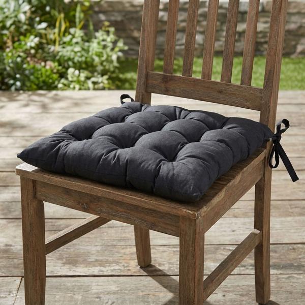 Stuhlkissen mit Steppung 46x46 cm Schwarz - Bequeme Sitzkissen für Küchen- & Gartenstühle - 8 cm Dicke - UV-Schutz - Mit Befestigungsbändern